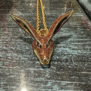 Elegant Gold and Brown Fox Pendant Necklace, 18”